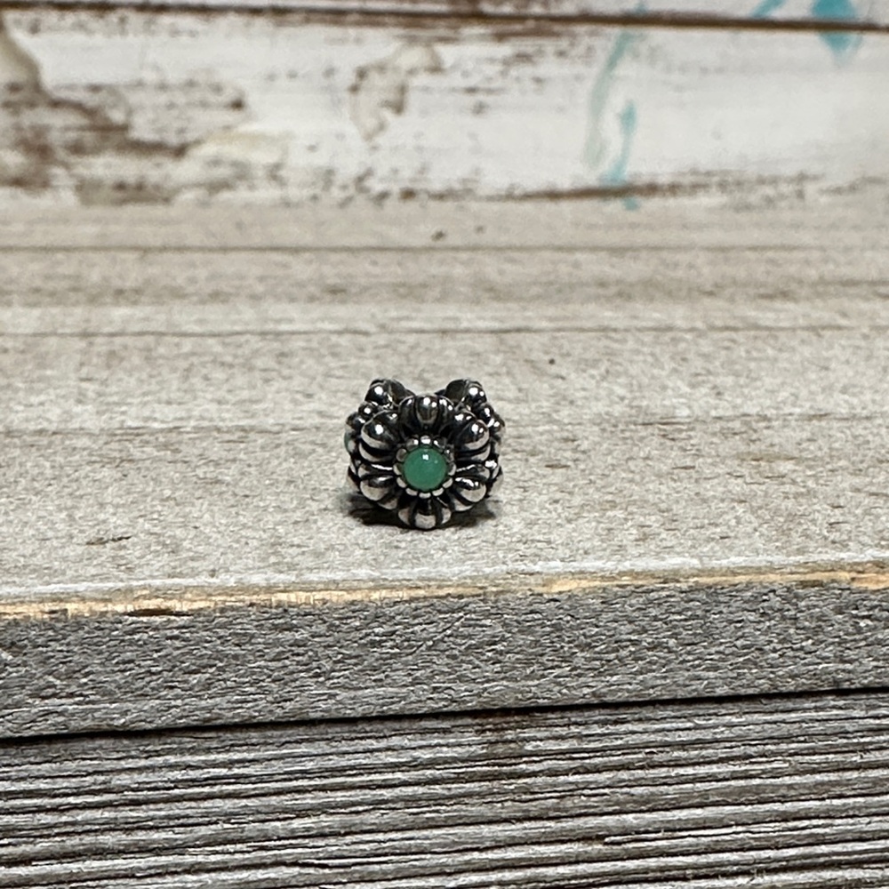 Pandora Silver Charm with Green/blue Turquoise Floral Detail